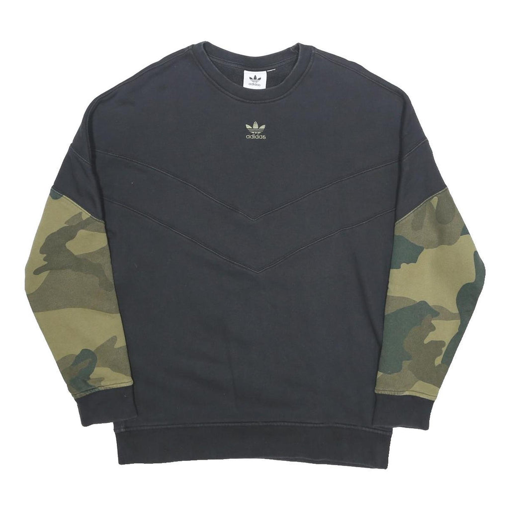 ADIDAS Womens Black & Green Camo Crew Neck L Cotton Blend Sweatshirt