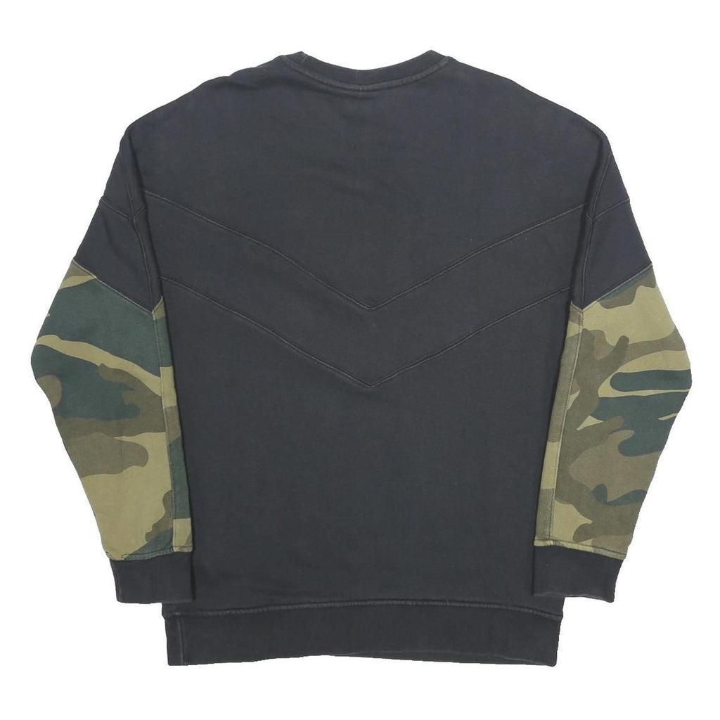 ADIDAS Womens Black & Green Camo Crew Neck L Cotton Blend Sweatshirt