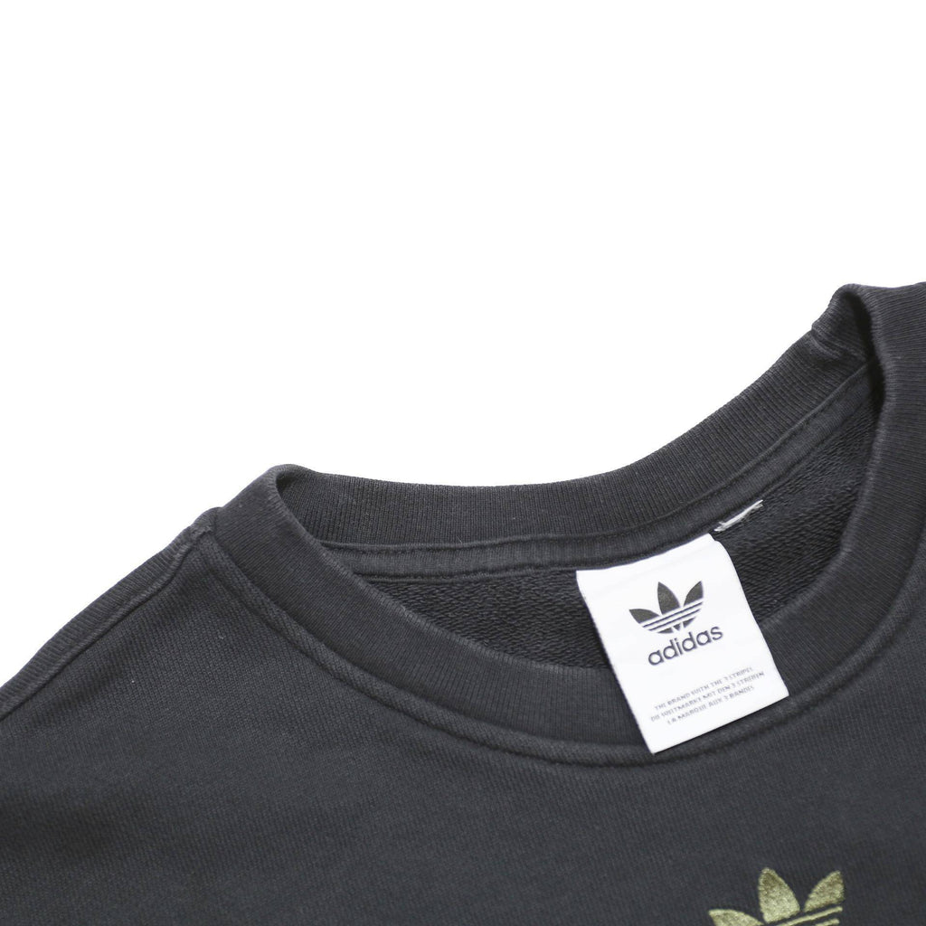 ADIDAS Womens Black & Green Camo Crew Neck L Cotton Blend Sweatshirt