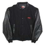 CANADA SPORTSWEAR Mens Black Wool Blend Button Jacket L Leather Sleeves Nestle