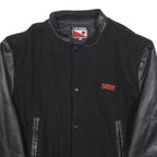 CANADA SPORTSWEAR Mens Black Wool Blend Button Jacket L Leather Sleeves Nestle