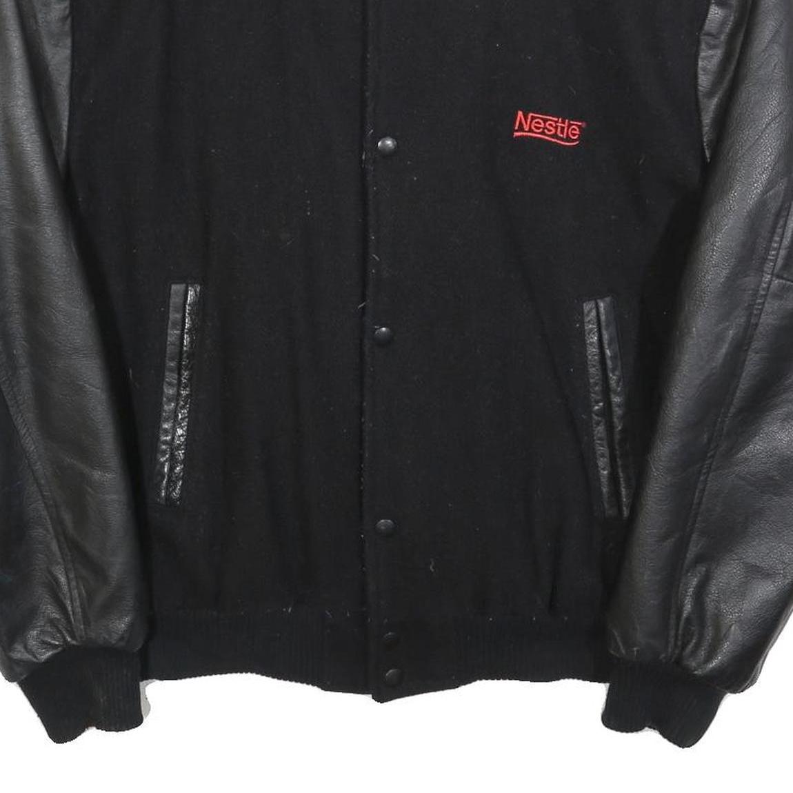 CANADA SPORTSWEAR Mens Black Wool Blend Button Jacket L Leather Sleeves Nestle