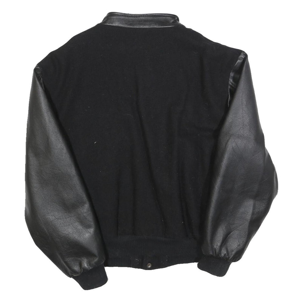 CANADA SPORTSWEAR Mens Black Wool Blend Button Jacket L Leather Sleeves Nestle