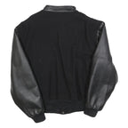 CANADA SPORTSWEAR Mens Black Wool Blend Button Jacket L Leather Sleeves Nestle