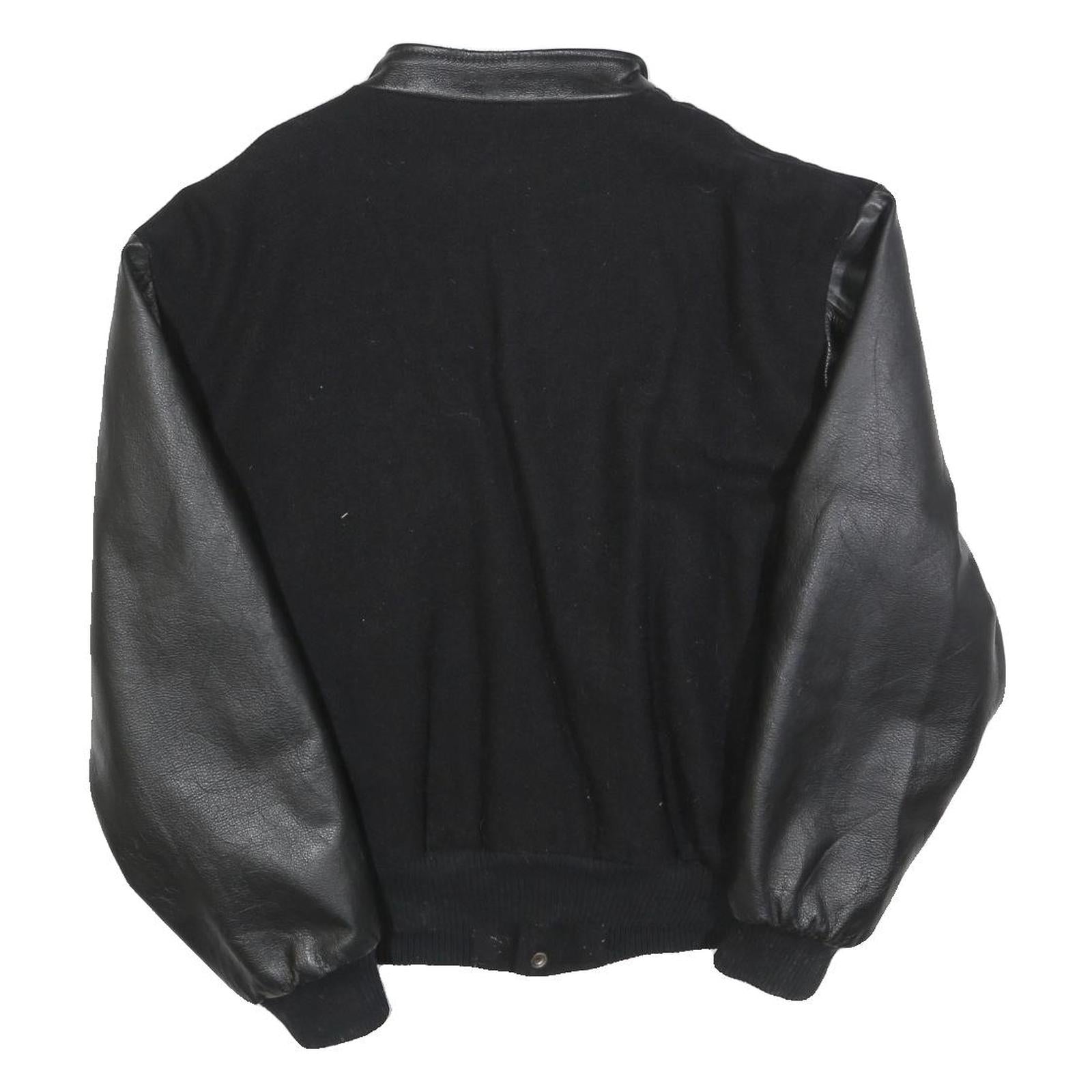 CANADA SPORTSWEAR Mens Black Wool Blend Button Jacket L Leather Sleeves Nestle