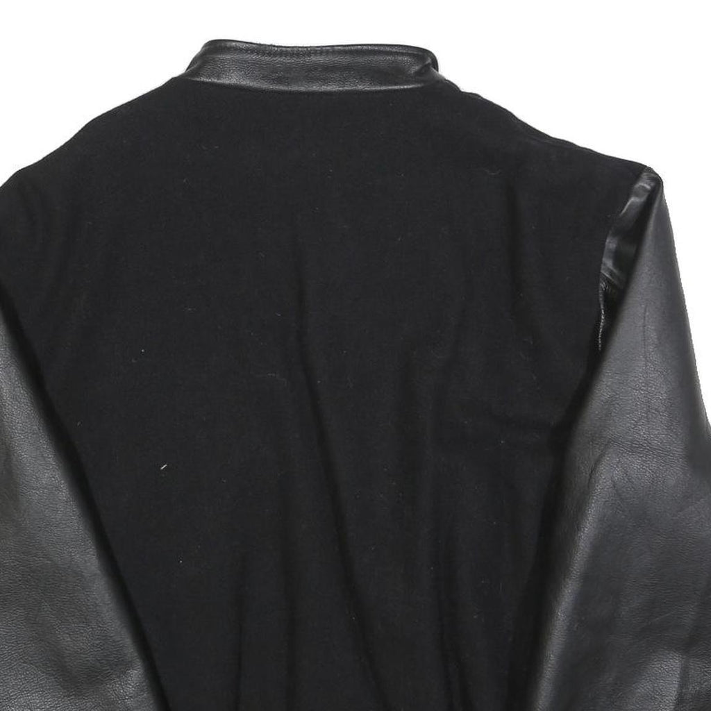 CANADA SPORTSWEAR Mens Black Wool Blend Button Jacket L Leather Sleeves Nestle