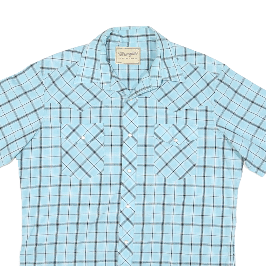 WRANGLER Mens Blue Check Short Sleeve Shirt M Casual Cotton Blend