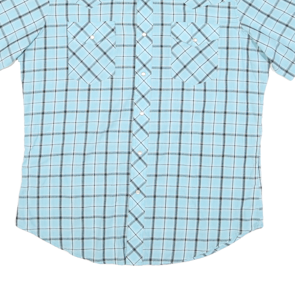 WRANGLER Mens Blue Check Short Sleeve Shirt M Casual Cotton Blend