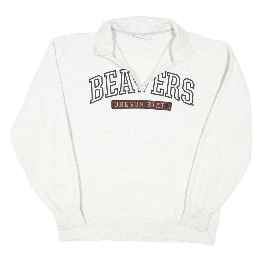 CHAMPION Mens White Oregon State Beavers 1/4 Zip Sweatshirt M Cotton Blend
