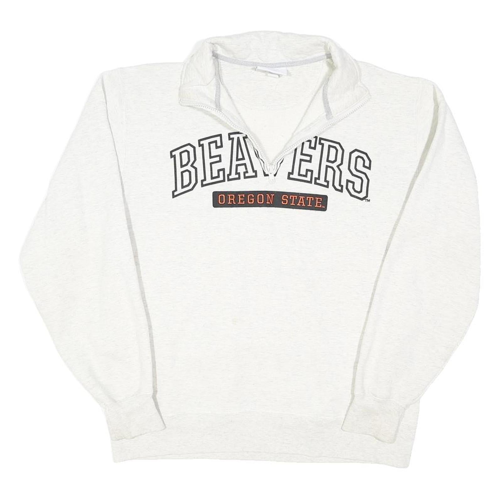 CHAMPION Mens White Oregon State Beavers 1/4 Zip Sweatshirt M Cotton Blend
