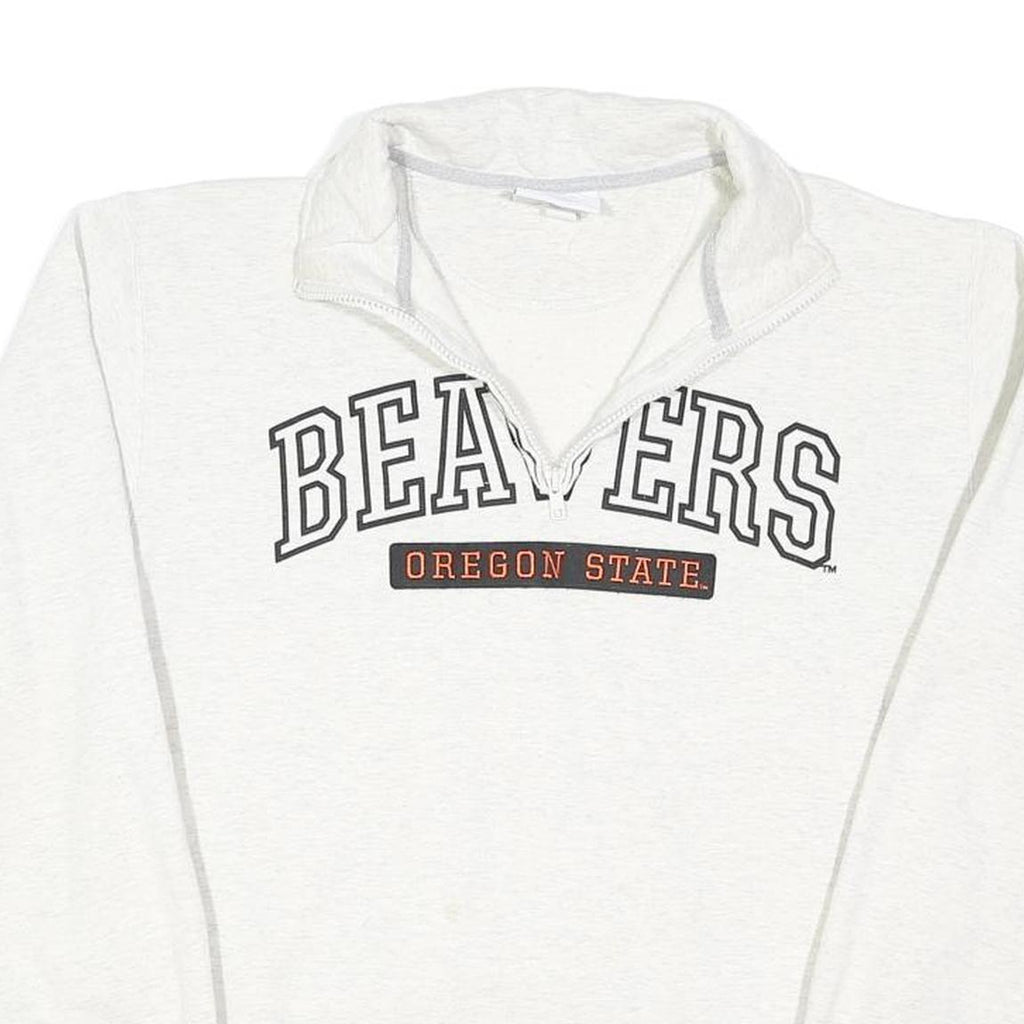 CHAMPION Mens White Oregon State Beavers 1/4 Zip Sweatshirt M Cotton Blend