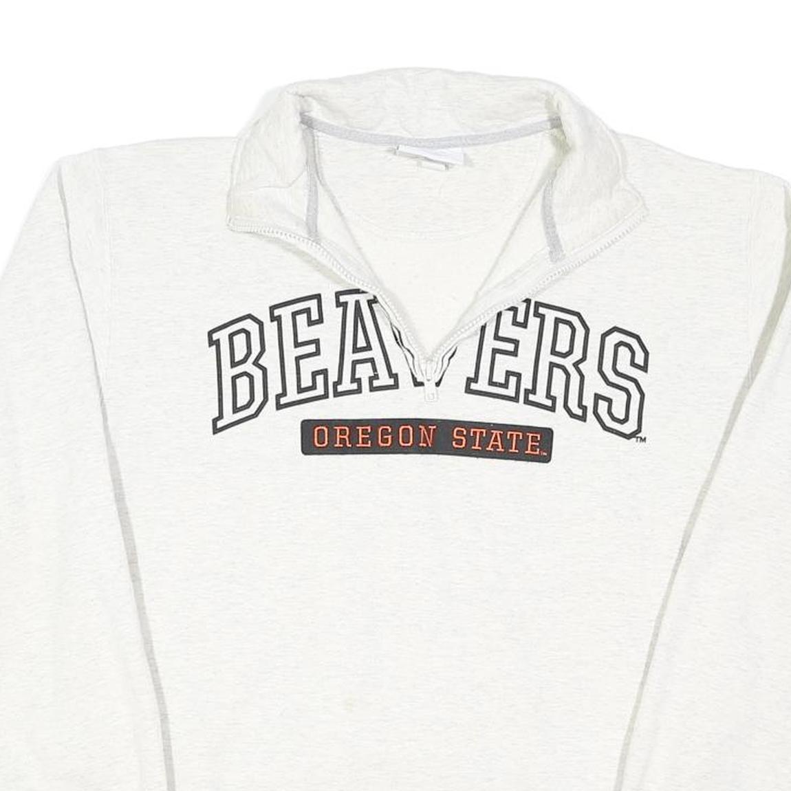 CHAMPION Mens White Oregon State Beavers 1/4 Zip Sweatshirt M Cotton Blend