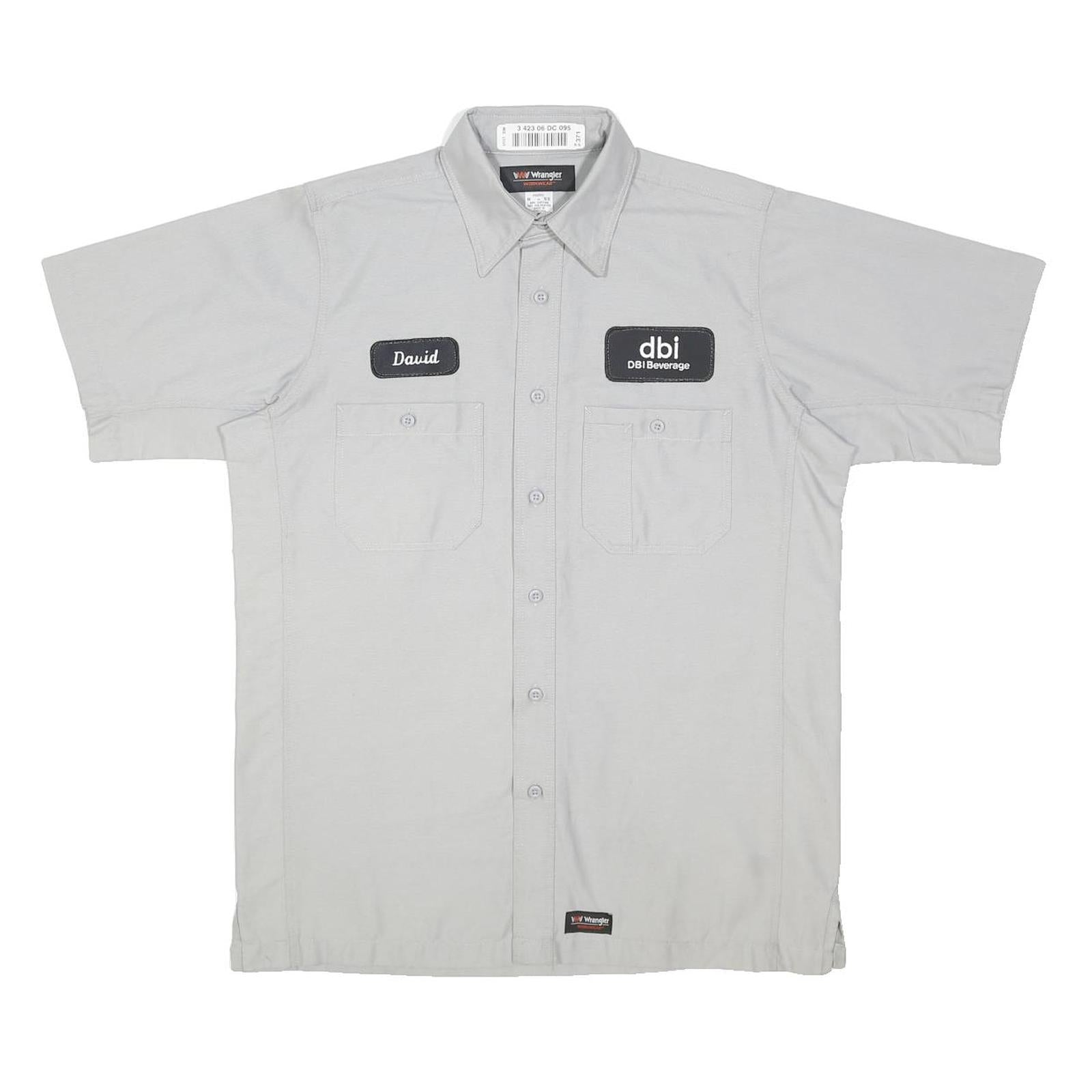 WRANGLER Mens Grey Workwear Shirt M Cotton Blend Button Short Sleeve Casual