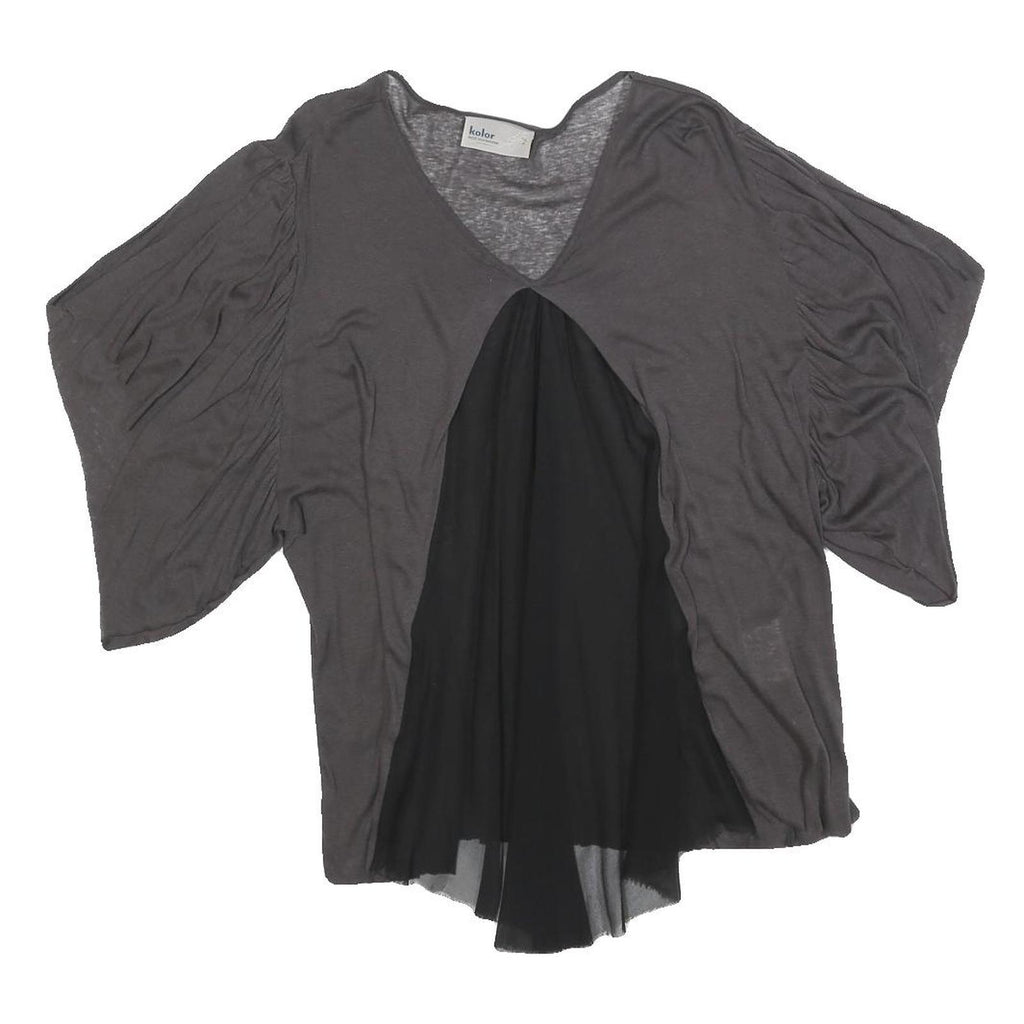 KOLOR Womens Grey & Black Modern T-Shirt M Short Sleeve V-Neck Cashmere Blend