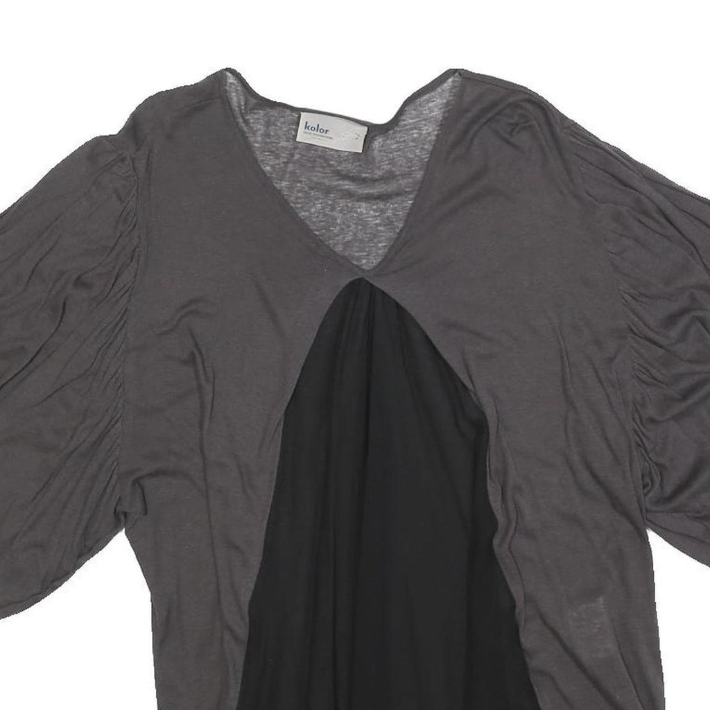 KOLOR Womens Grey & Black Modern T-Shirt M Short Sleeve V-Neck Cashmere Blend