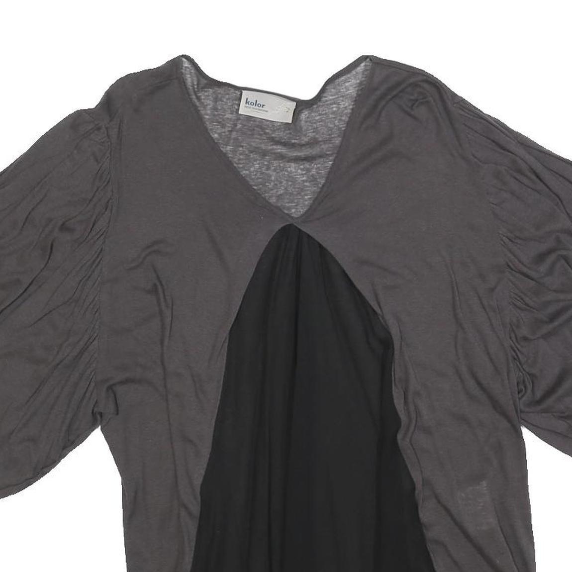 KOLOR Womens Grey & Black Modern T-Shirt M Short Sleeve V-Neck Cashmere Blend