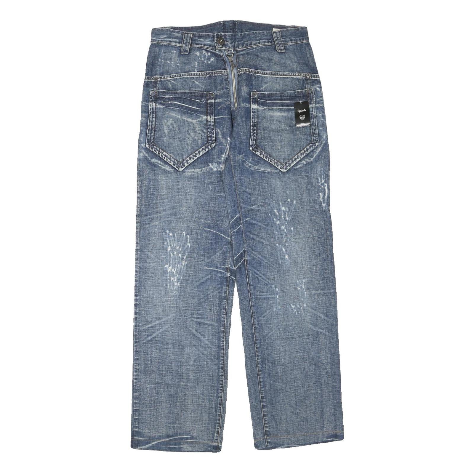SPLASH Womens Regular Fit Blue Denim Jeans W32 L32 Cotton Blend Zip