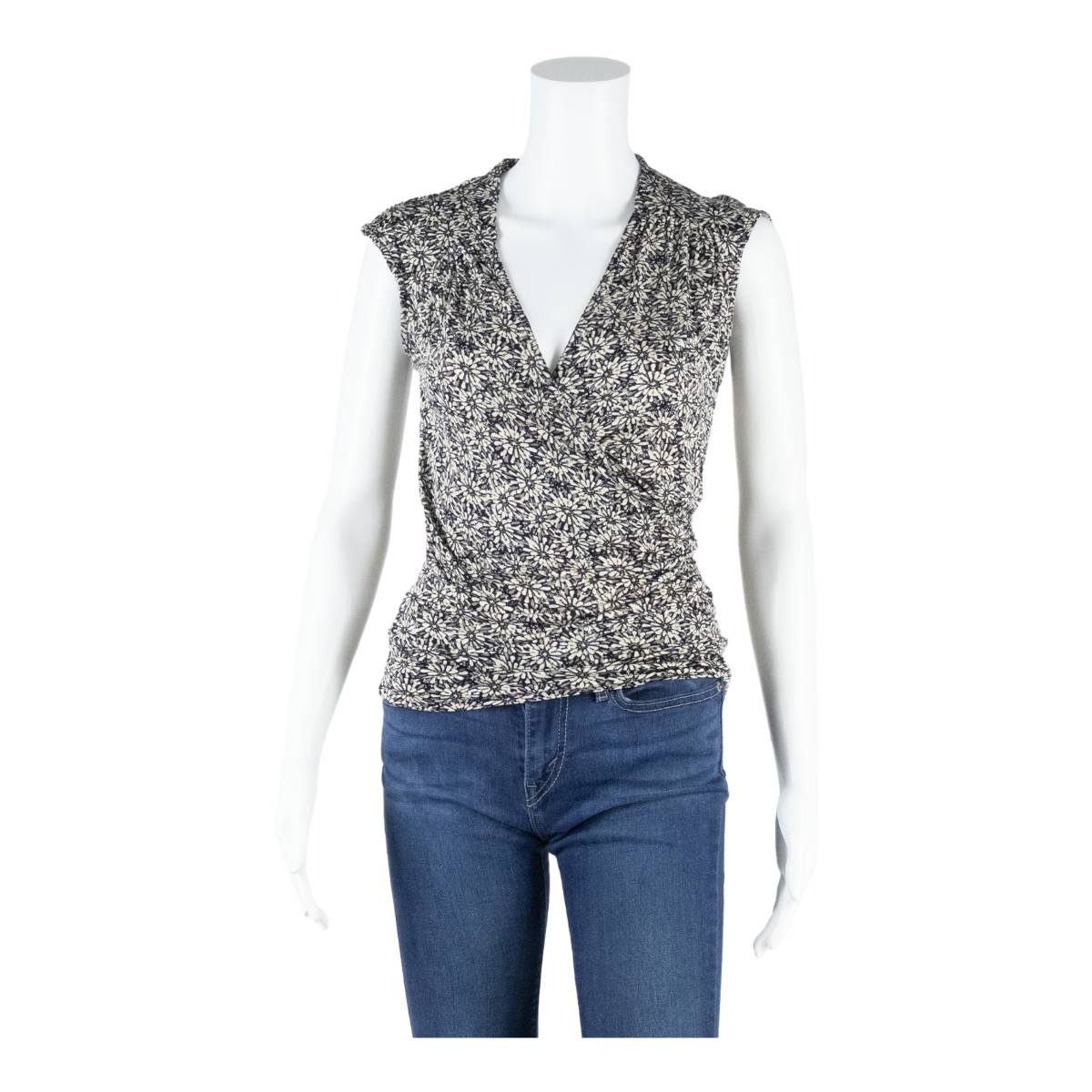 SINEQUANONE Stretch Wrap Style Womens Printed Top Black Sleeveless Floral M