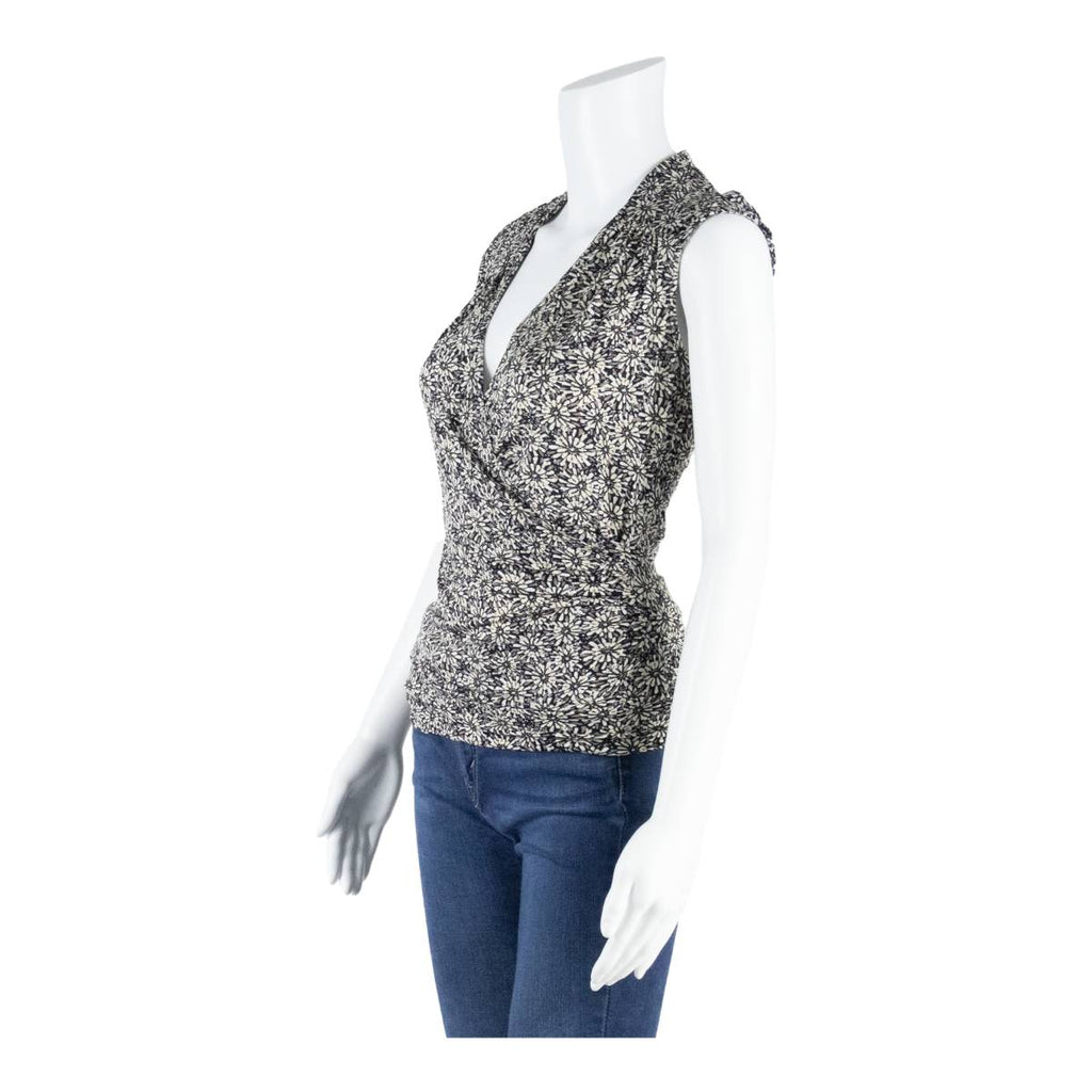 SINEQUANONE Stretch Wrap Style Womens Printed Top Black Sleeveless Floral M