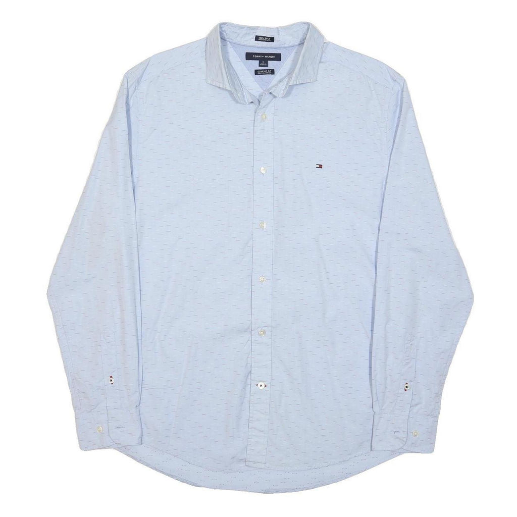 TOMMY HILFIGER Mens Blue Classic Fit Shirt M Cotton Button Collar Long Sleeve