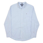 TOMMY HILFIGER Mens Blue Classic Fit Shirt M Cotton Button Collar Long Sleeve