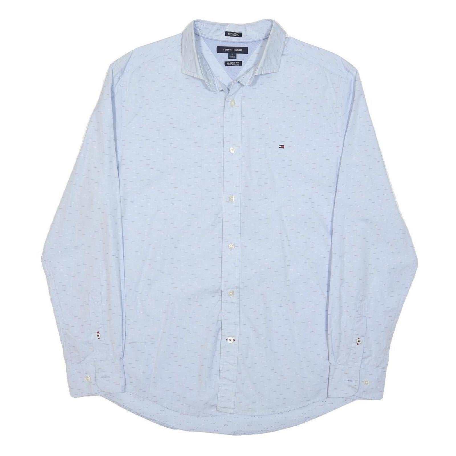 TOMMY HILFIGER Mens Blue Classic Fit Shirt M Cotton Button Collar Long Sleeve