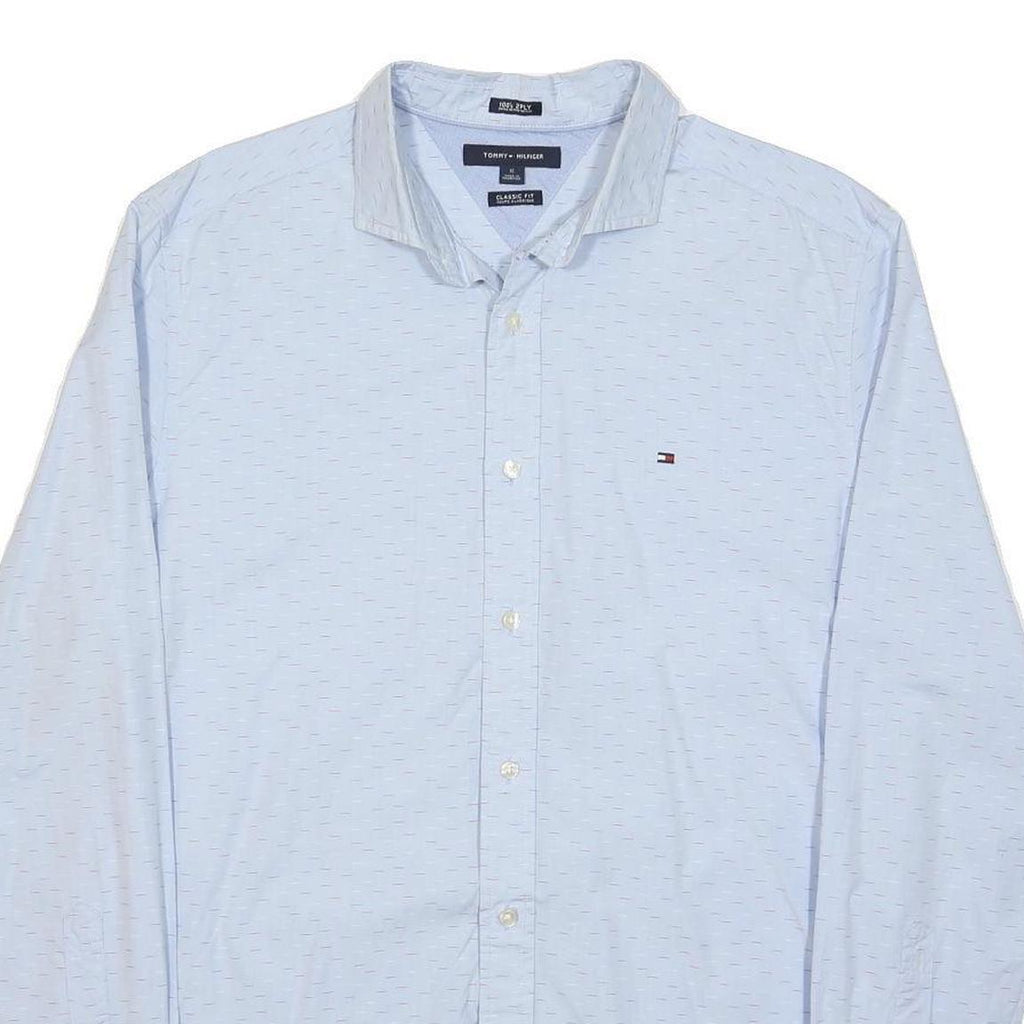 TOMMY HILFIGER Mens Blue Classic Fit Shirt M Cotton Button Collar Long Sleeve