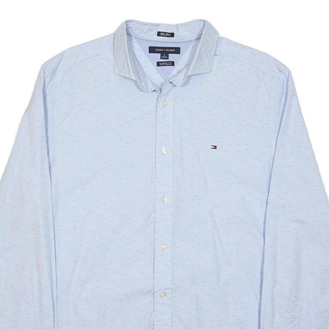 TOMMY HILFIGER Mens Blue Classic Fit Shirt M Cotton Button Collar Long Sleeve