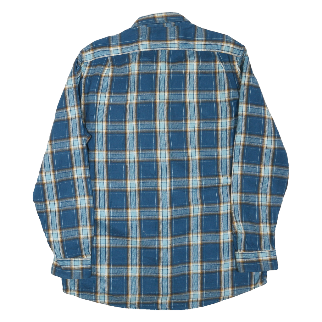 LL BEAN Mens Blue & Beige Checked Shirt L Cotton Blend Casual Button Up