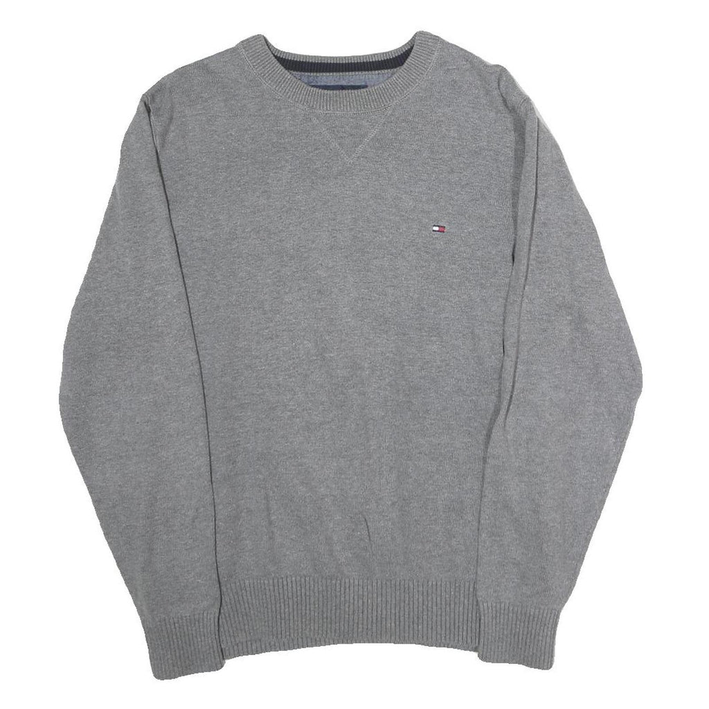 TOMMY HILFIGER Mens Grey Plain Cotton Crew Neck Basic Knit Jumper M Classic