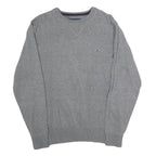 TOMMY HILFIGER Mens Grey Plain Cotton Crew Neck Basic Knit Jumper M Classic