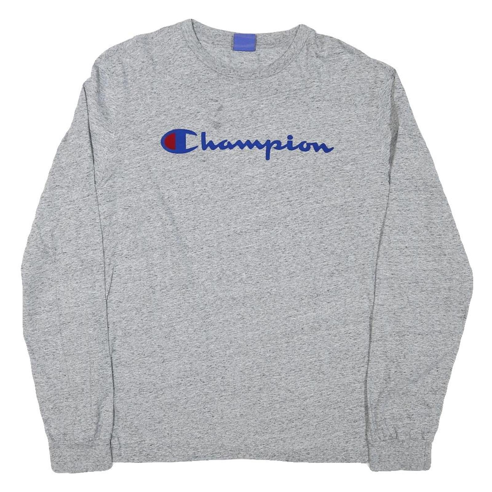 CHAMPION Mens Grey Long Sleeve Crew Neck T-Shirt 2XL Cotton Blend Casual