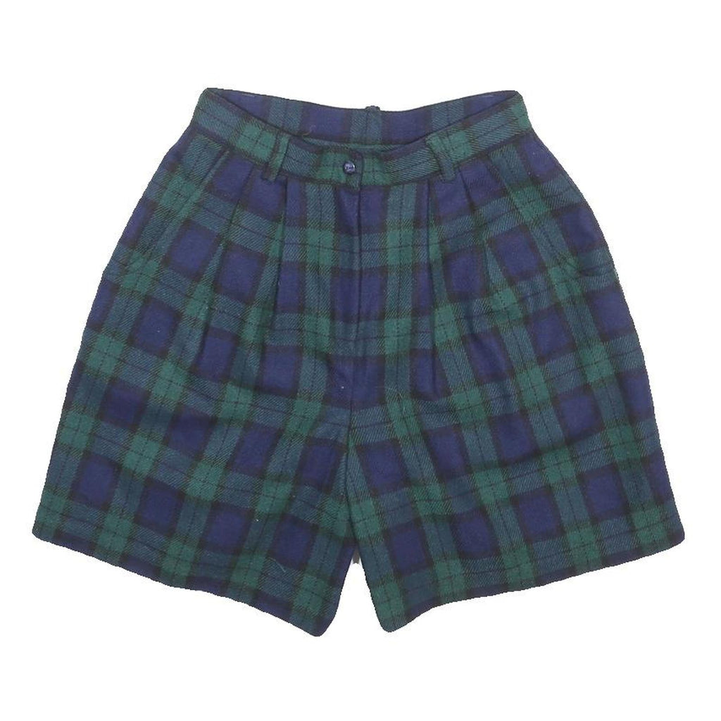 SAVANNAH Womens Shorts Blue & Green Plaid Casual S W26 Wool Blend Stylish