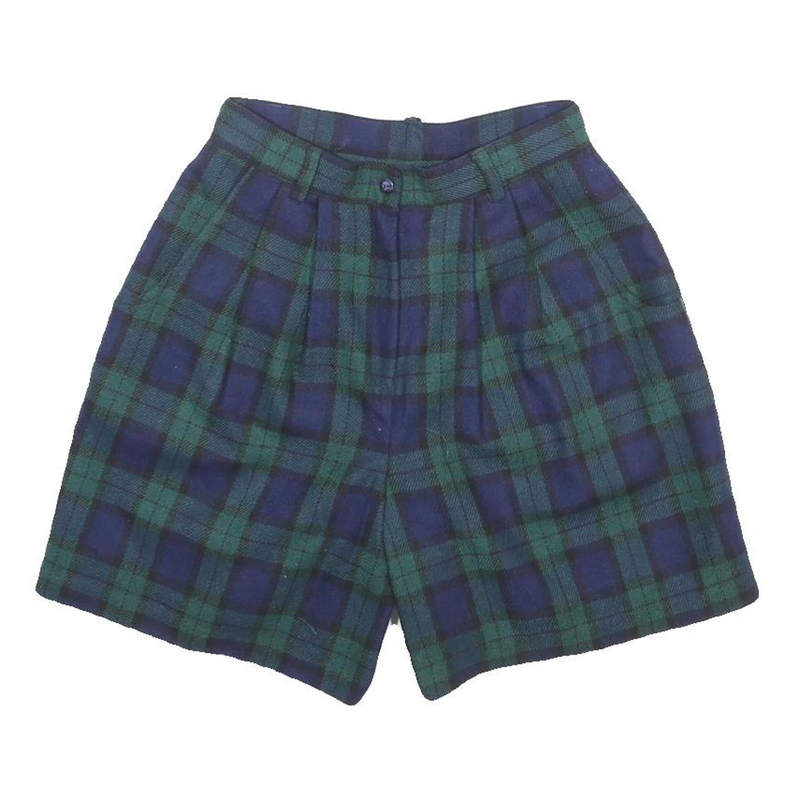 SAVANNAH Womens Shorts Blue & Green Plaid Casual S W26 Wool Blend Stylish