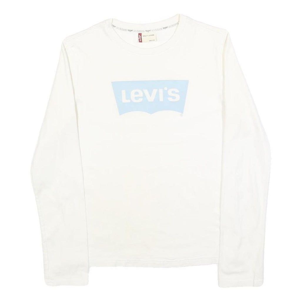 LEVI'S Girls White Blue Logo T-Shirt L Long Sleeve Crew Neck Casual Cotton