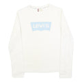 LEVI'S Girls White Blue Logo T-Shirt L Long Sleeve Crew Neck Casual Cotton