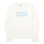 LEVI'S Girls White Blue Logo T-Shirt L Long Sleeve Crew Neck Casual Cotton