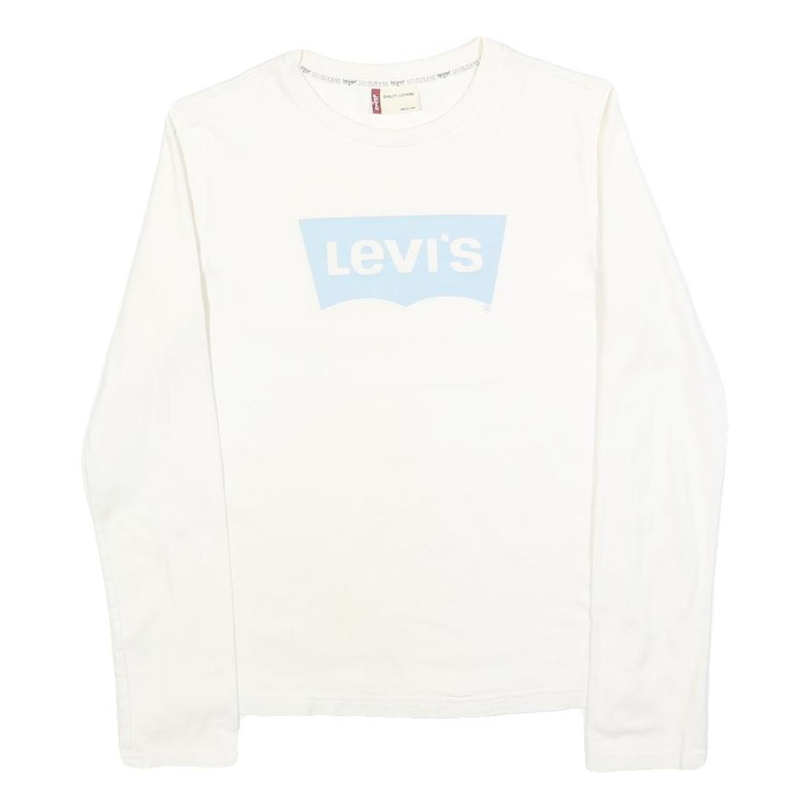 LEVI'S Girls White Blue Logo T-Shirt L Long Sleeve Crew Neck Casual Cotton