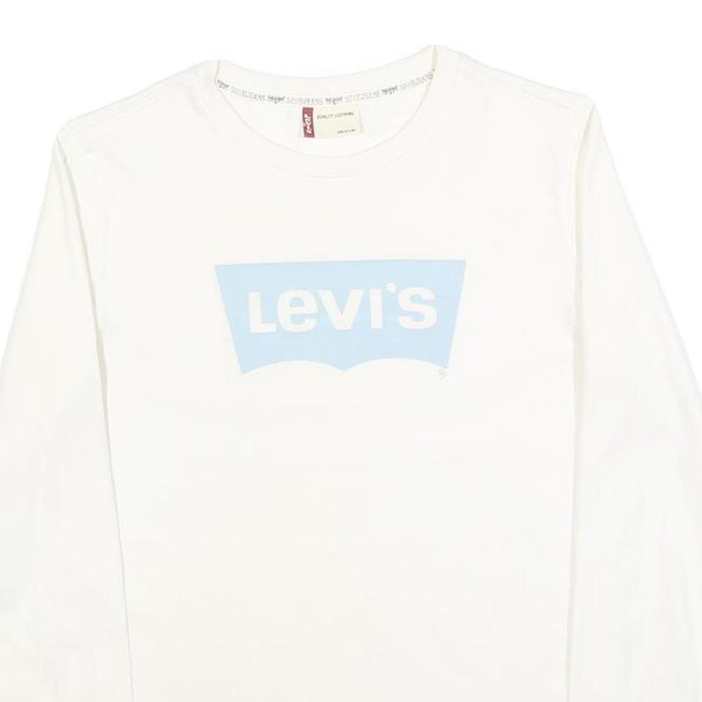 LEVI'S Girls White Blue Logo T-Shirt L Long Sleeve Crew Neck Casual Cotton