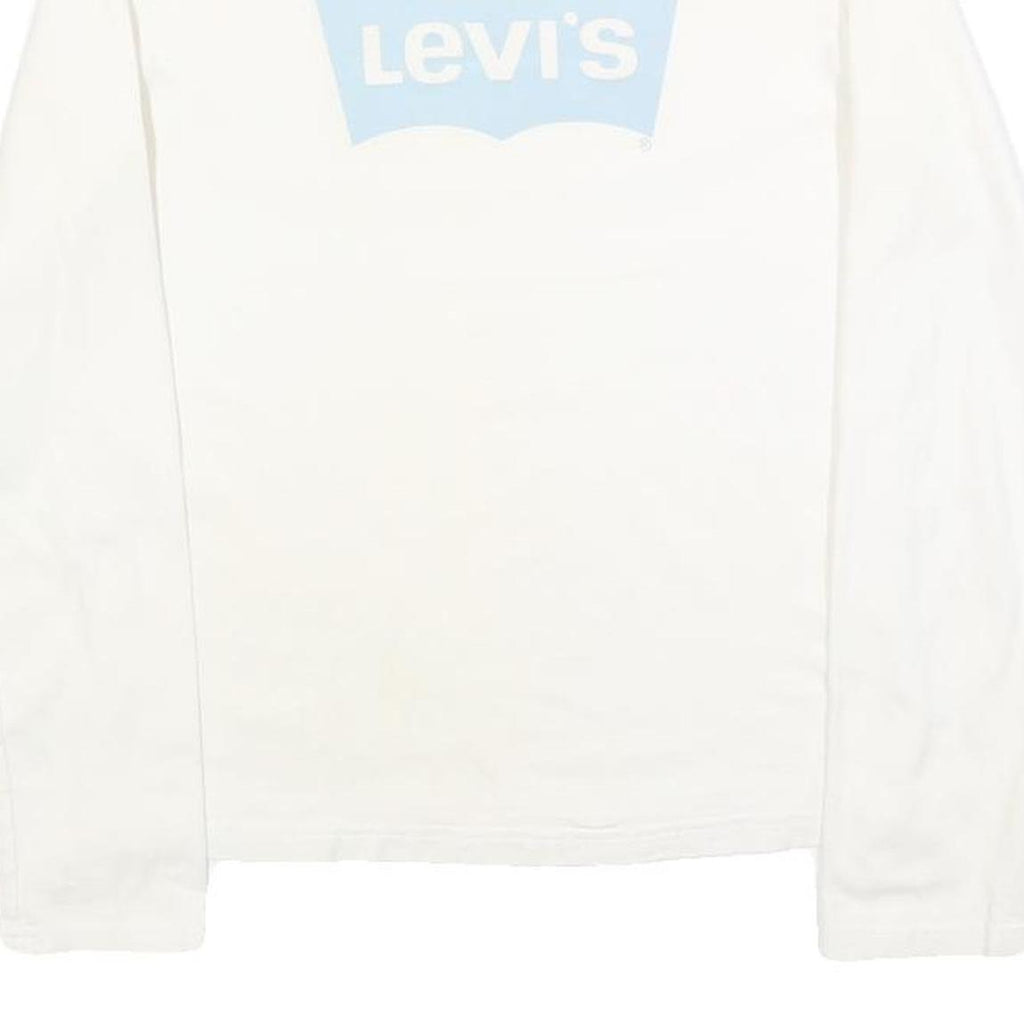 LEVI'S Girls White Blue Logo T-Shirt L Long Sleeve Crew Neck Casual Cotton