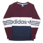 ADIDAS Womens Maroon & White & Navy Sweatshirt Crew Neck UK 6 Cotton Blend
