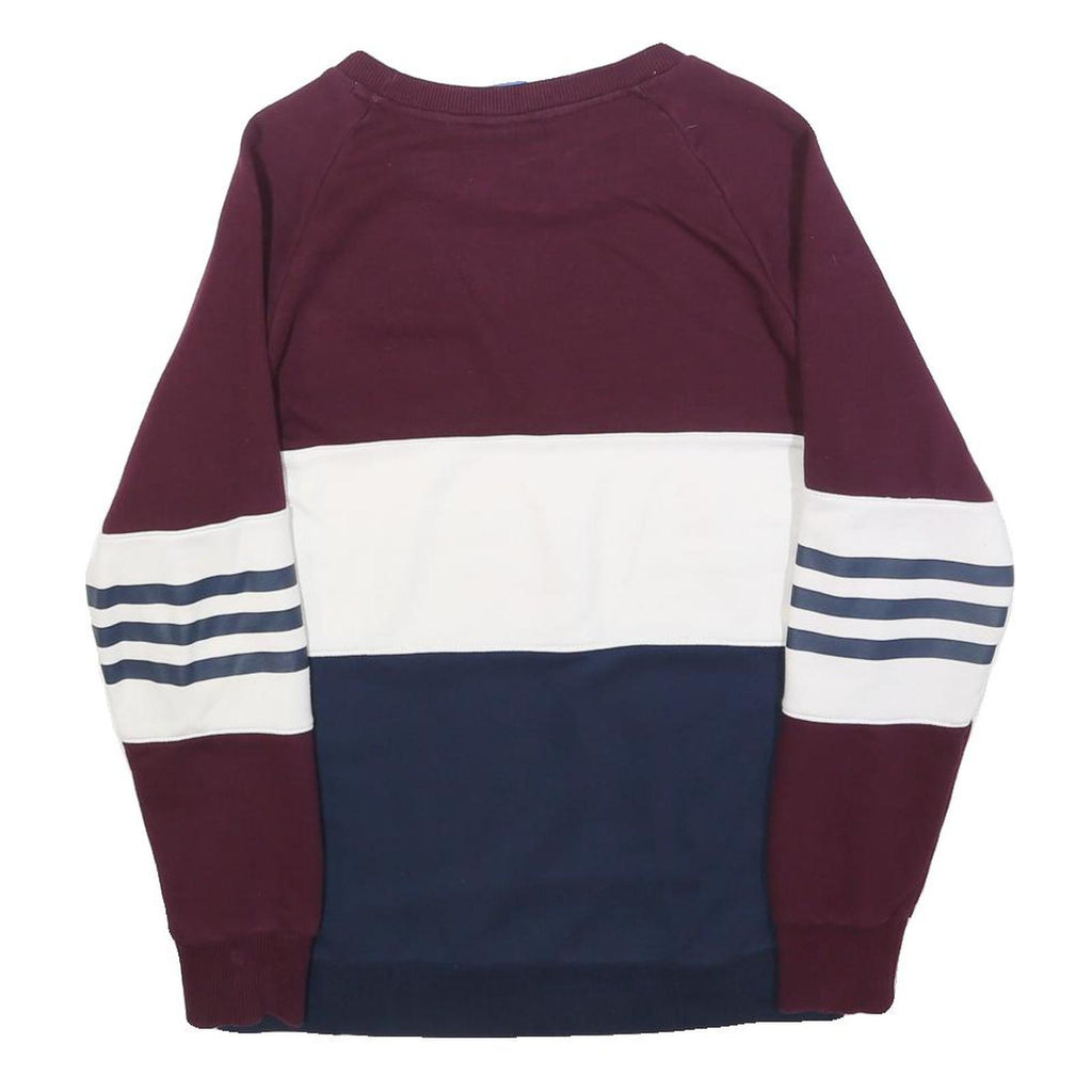ADIDAS Womens Maroon & White & Navy Sweatshirt Crew Neck UK 6 Cotton Blend