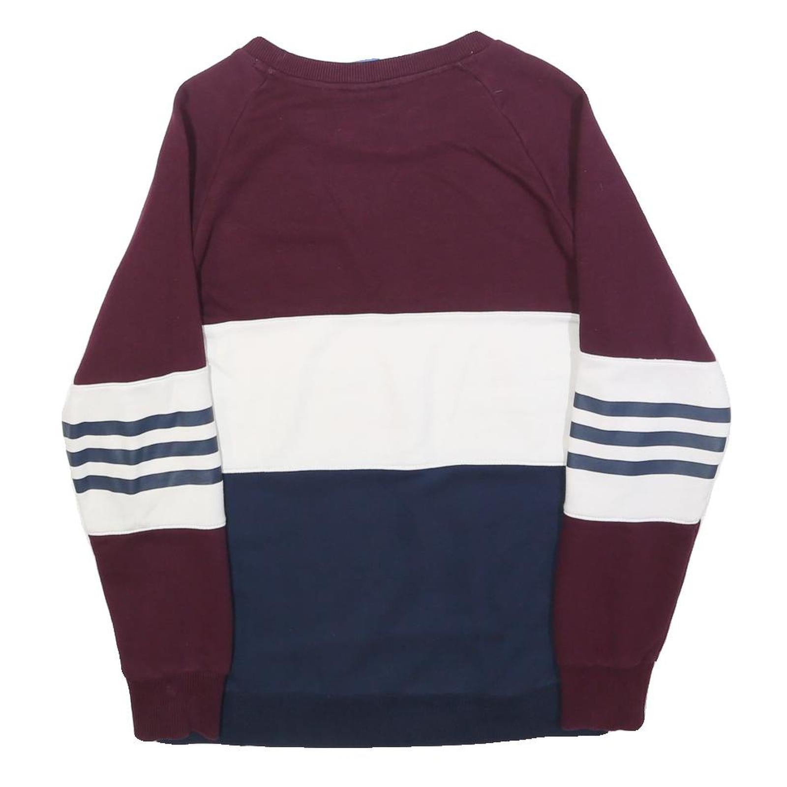 ADIDAS Womens Maroon & White & Navy Sweatshirt Crew Neck UK 6 Cotton Blend