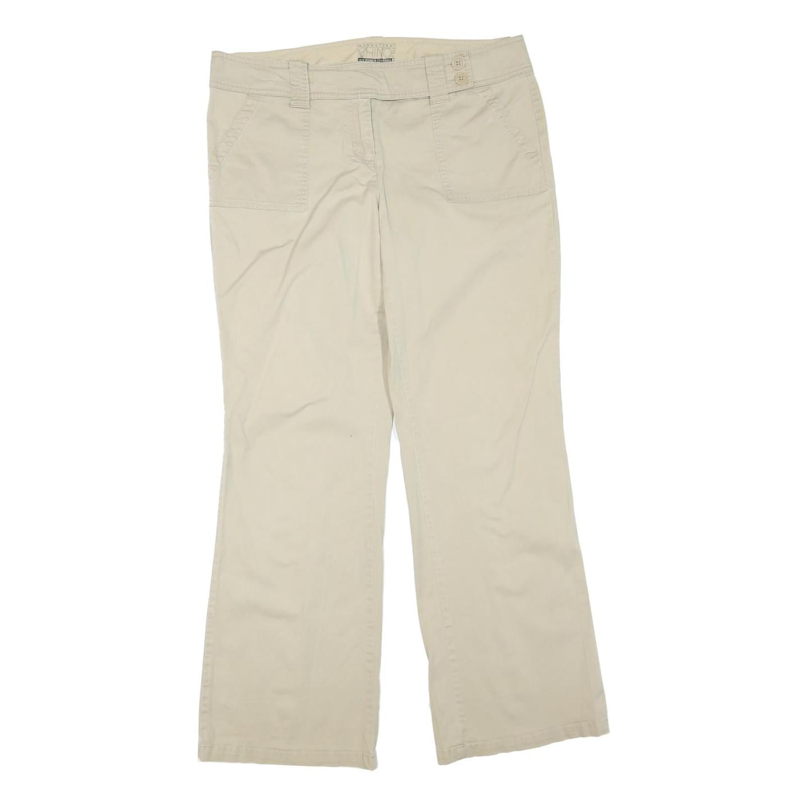 MANHATTAN CHINO Womens Cotton Blend Beige Regular Fit Straight Leg Trousers W36