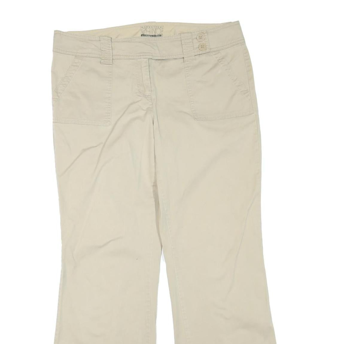 MANHATTAN CHINO Womens Cotton Blend Beige Regular Fit Straight Leg Trousers W36