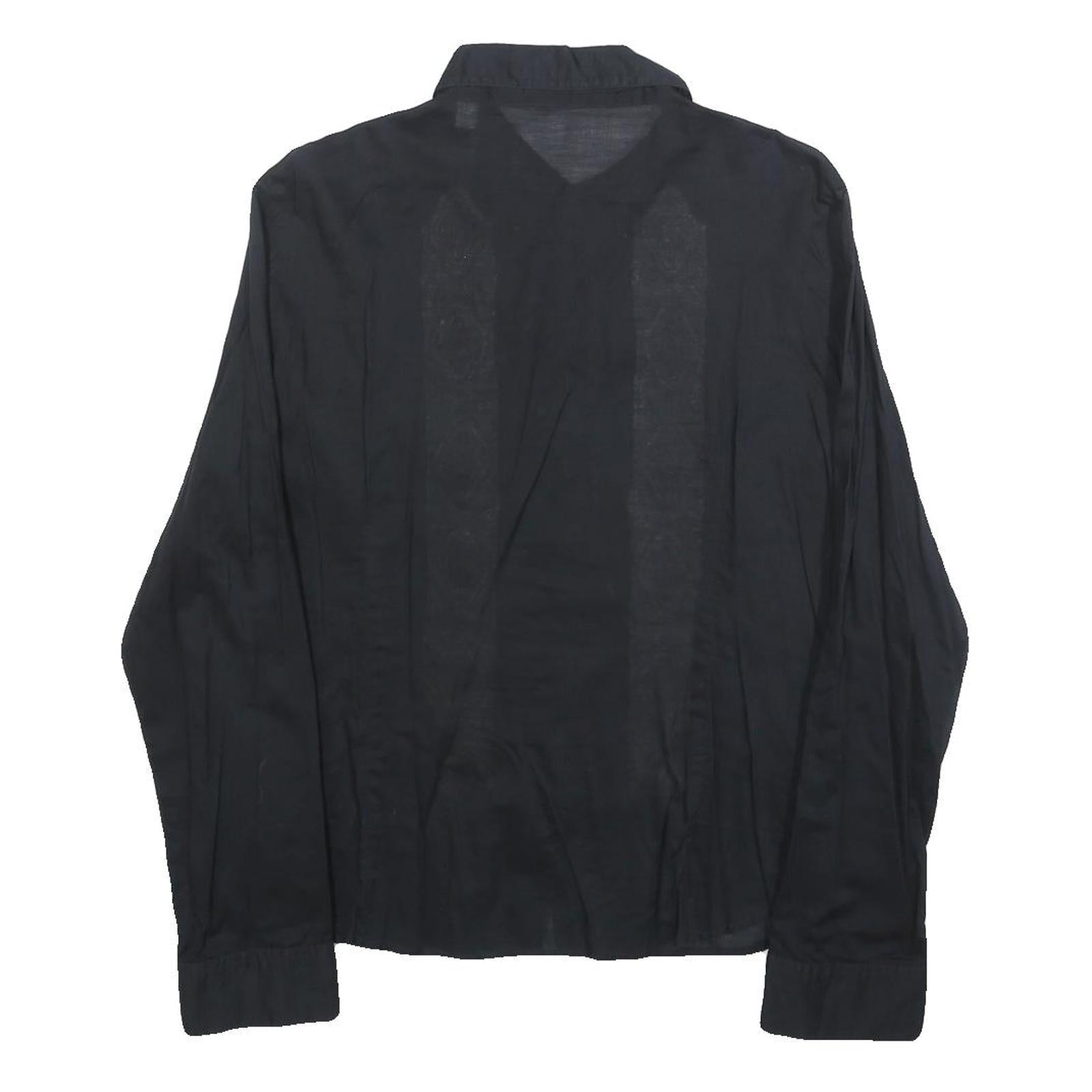 DKNY Womens Black Shirt L Cotton Embroidered Casual Long Sleeve