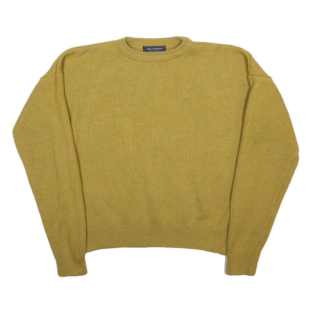 KELLERMAN Womens Yellow Plain Wool Blend Jumper Crew Neck Basic Knit L
