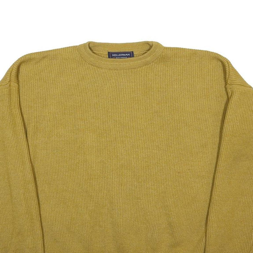 KELLERMAN Womens Yellow Plain Wool Blend Jumper Crew Neck Basic Knit L