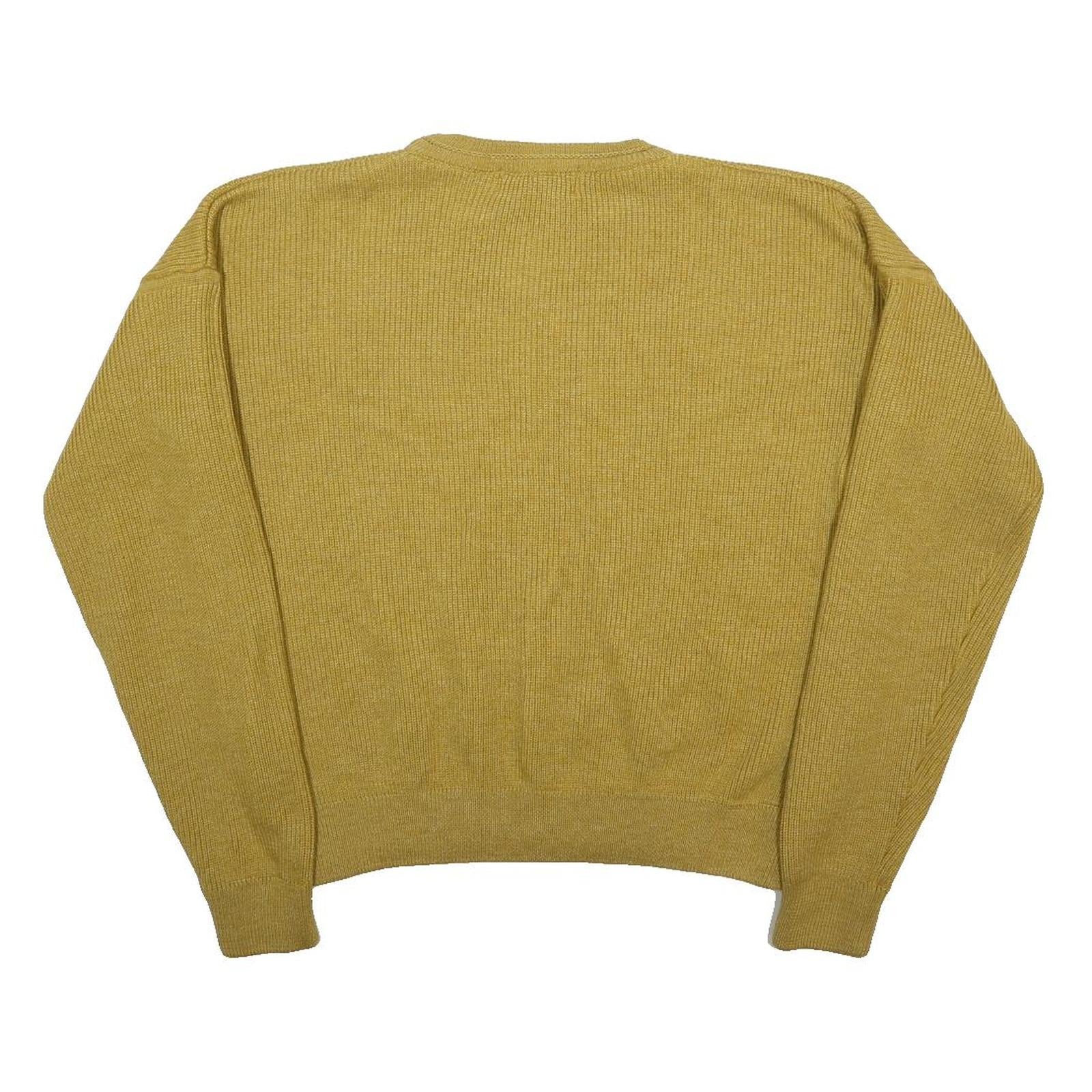 KELLERMAN Womens Yellow Plain Wool Blend Jumper Crew Neck Basic Knit L