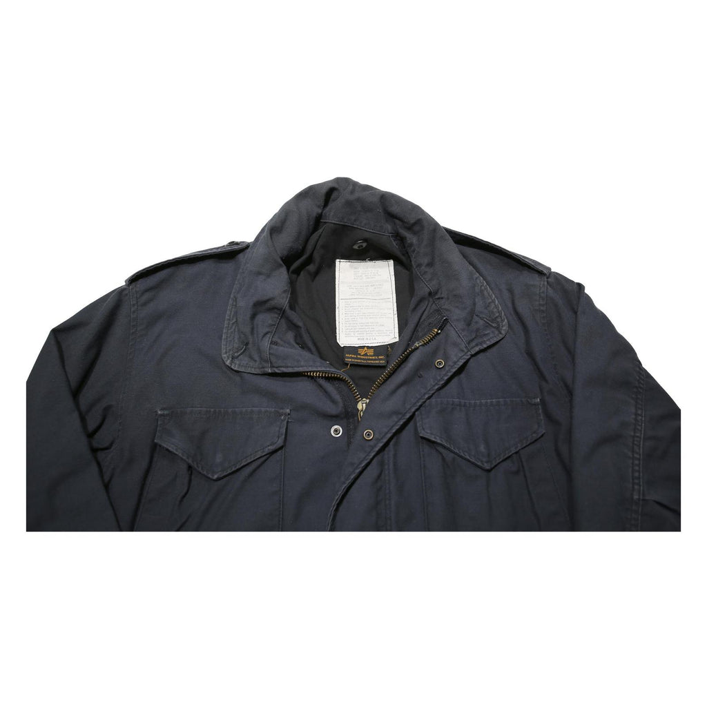 ALPHA INDUSTRIES M-65 Field Mens Navy Blue Jacket L Cotton Blend Zip Pocket
